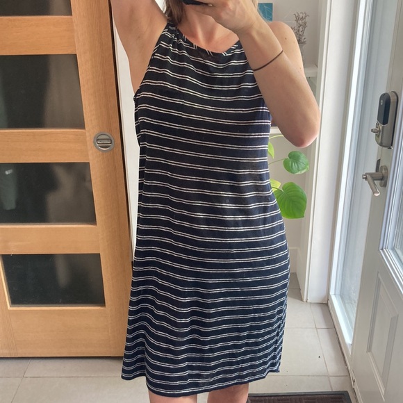 VINCE navy and white linen tank dress size medium - Picture 8 of 9